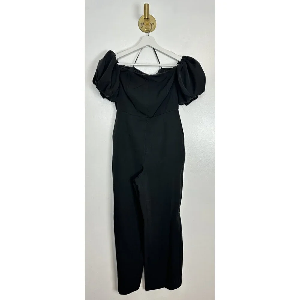 SAM EDELMAN Square Neck Puff Sleeve Jumpsuit in Black Size US 0